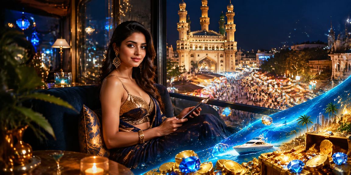Hyderabad Charminar at evening, radiant neon lights symbolizing live casino excitement